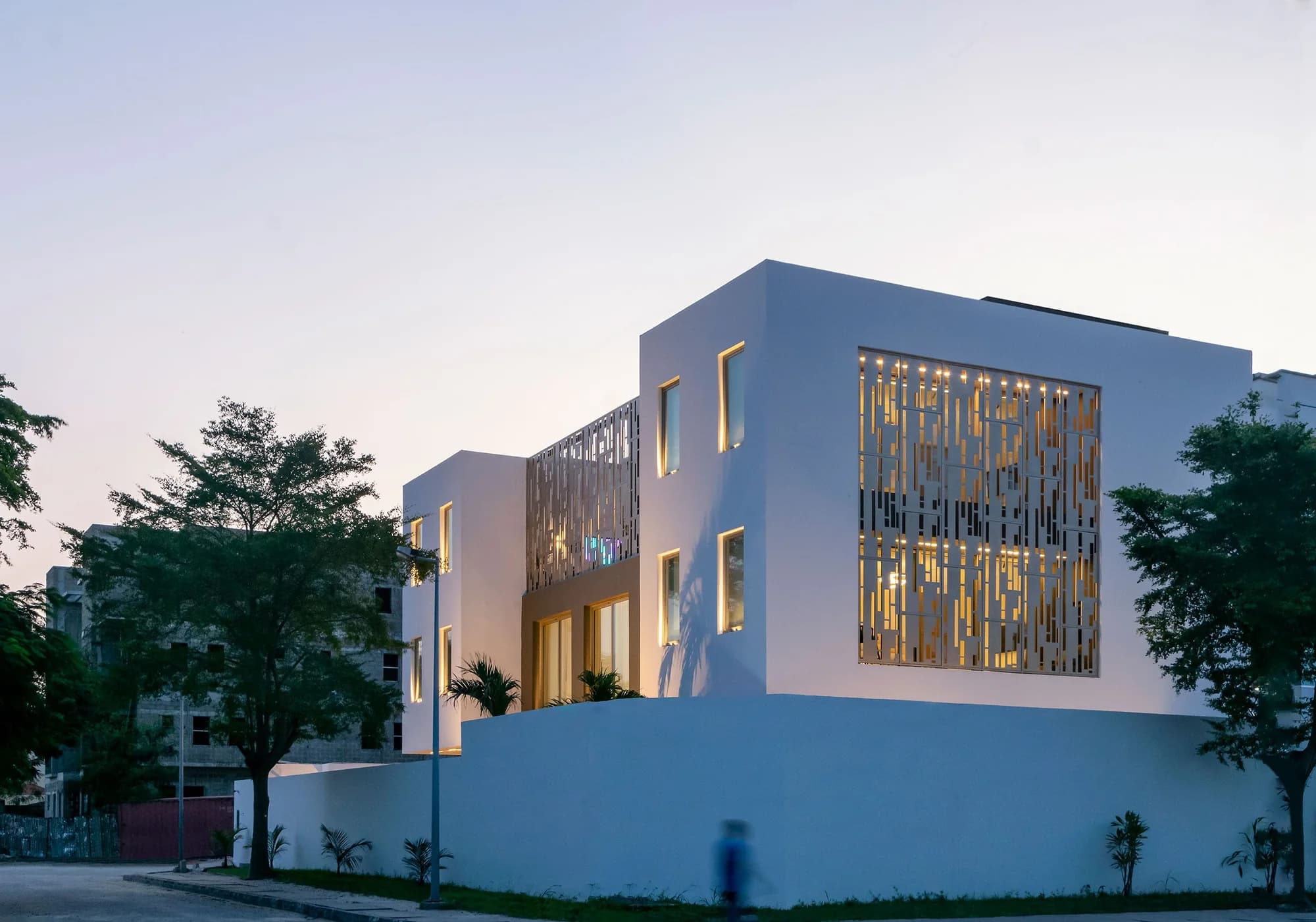 A modern residential property in soft evening light